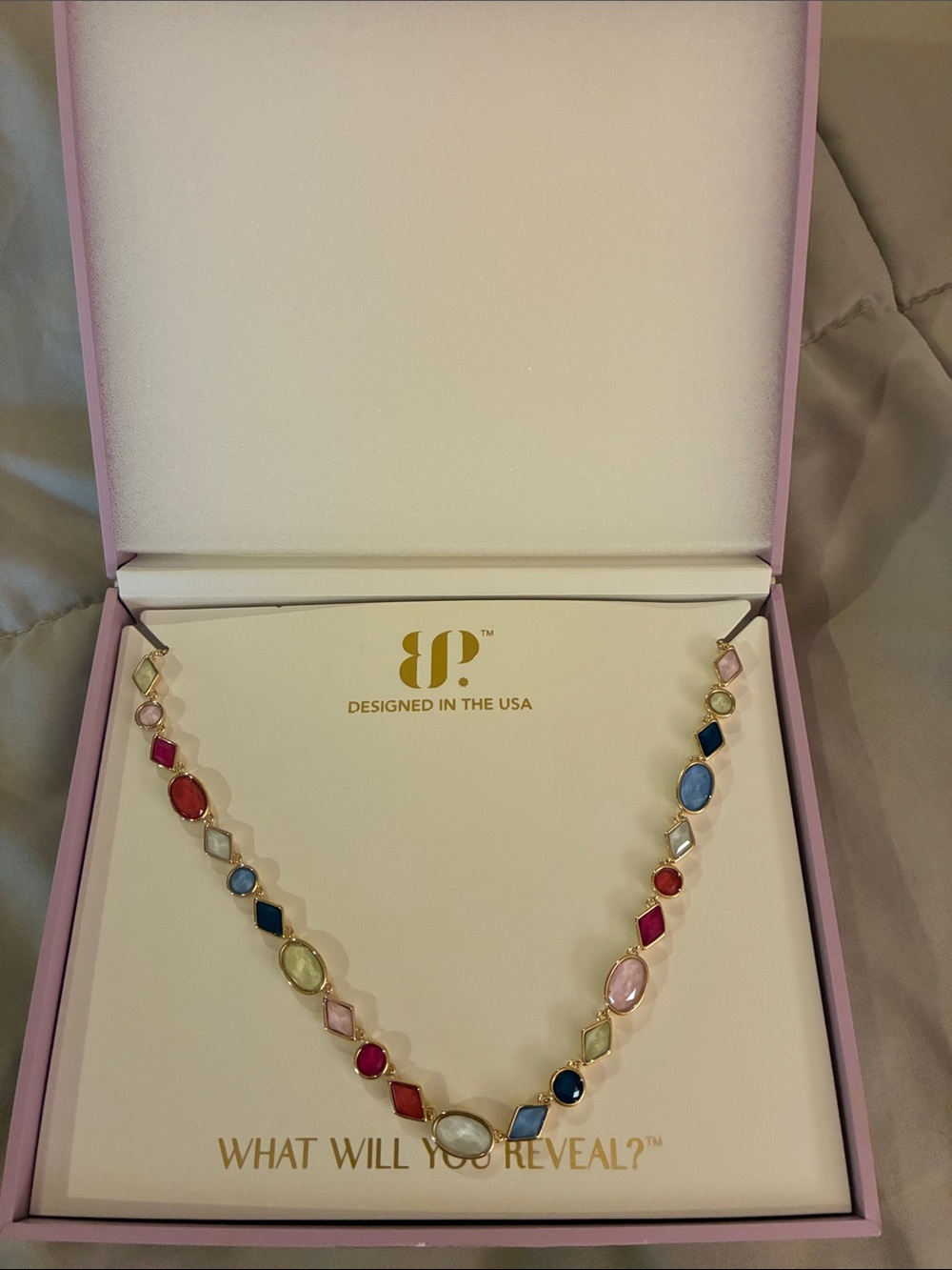 Colorful Multi-Gemstone Gold-Tone Necklace - Designed in the USA